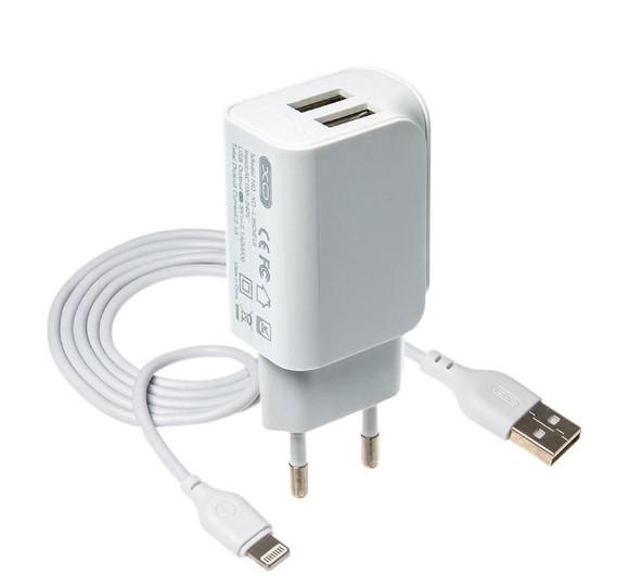 Зарядний пристрій мережевий XO L35D 2USB/2.1A з кабелем USB Lightning Білий (1830482340)