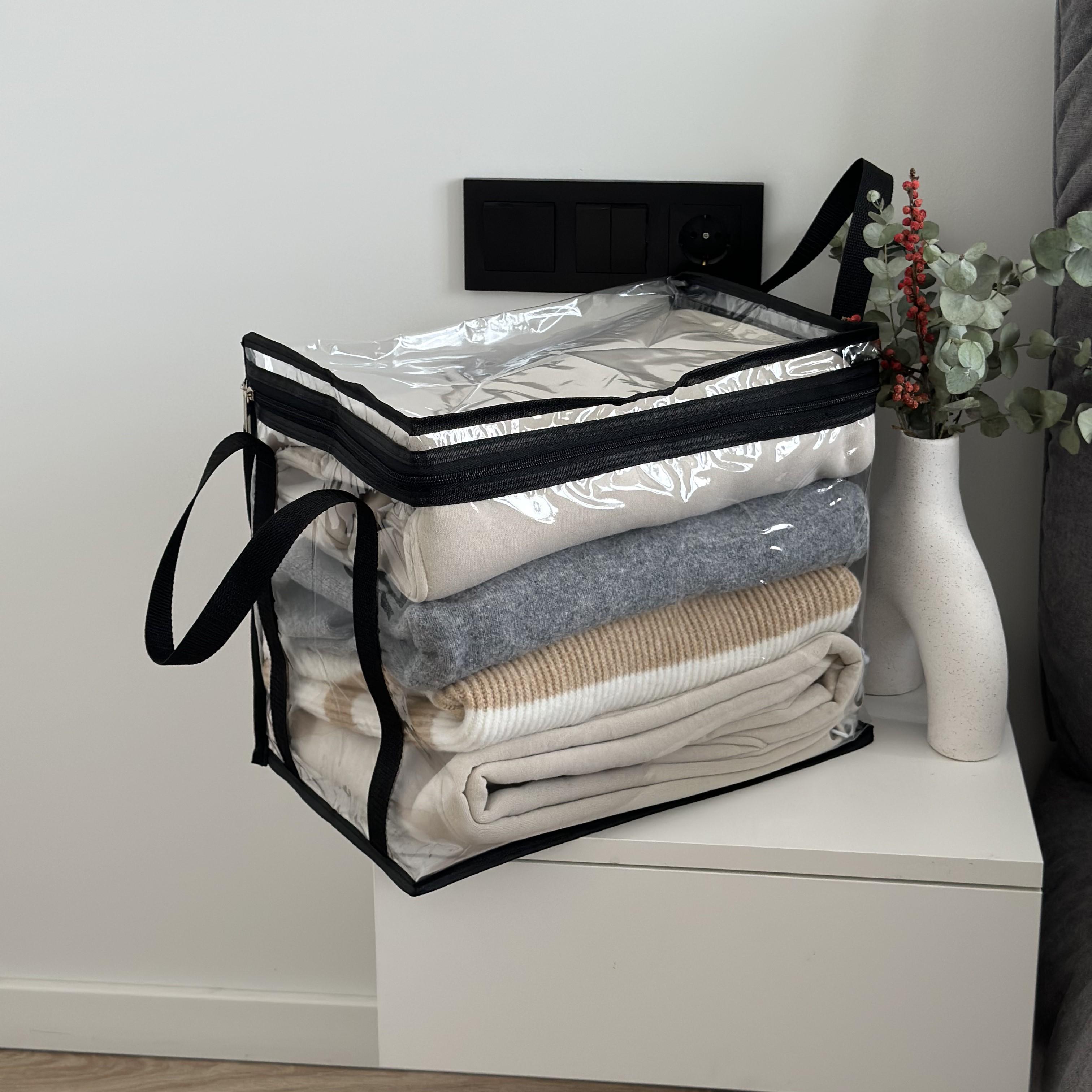 Сумка для речей з ручками прямокутна M Чорний/Прозорий (Hbk-M-bl)