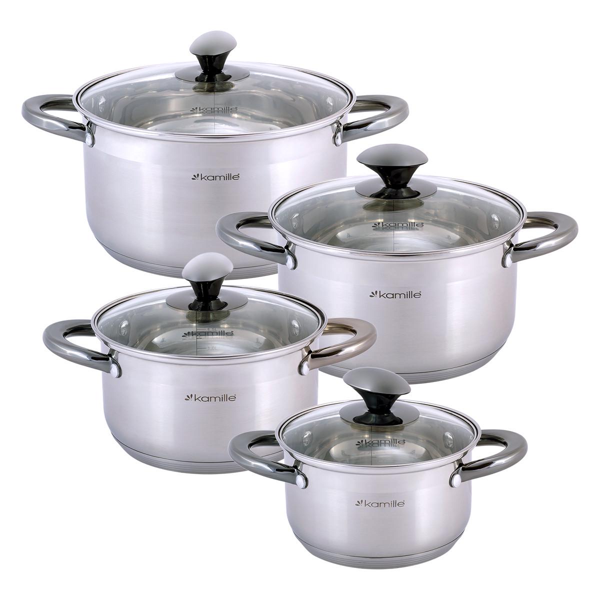 Набір каструль із кришками Kamille КМ-4927 із нержавіючої сталі з 8 предметів Сталевий (150-84-4927)