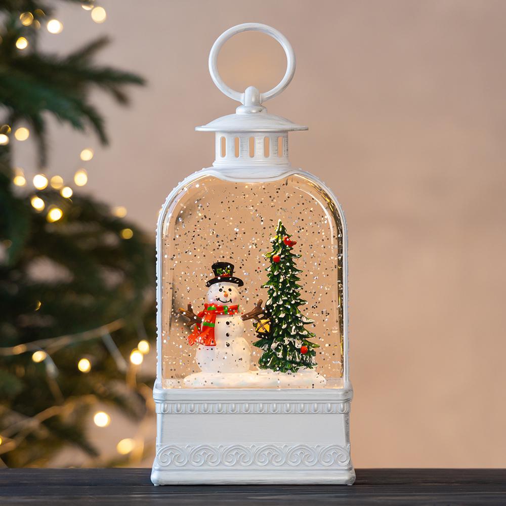 Новогодний фонарь с подсветкой и музыкой Праздничный снеговик 24,5 см (9240-026)