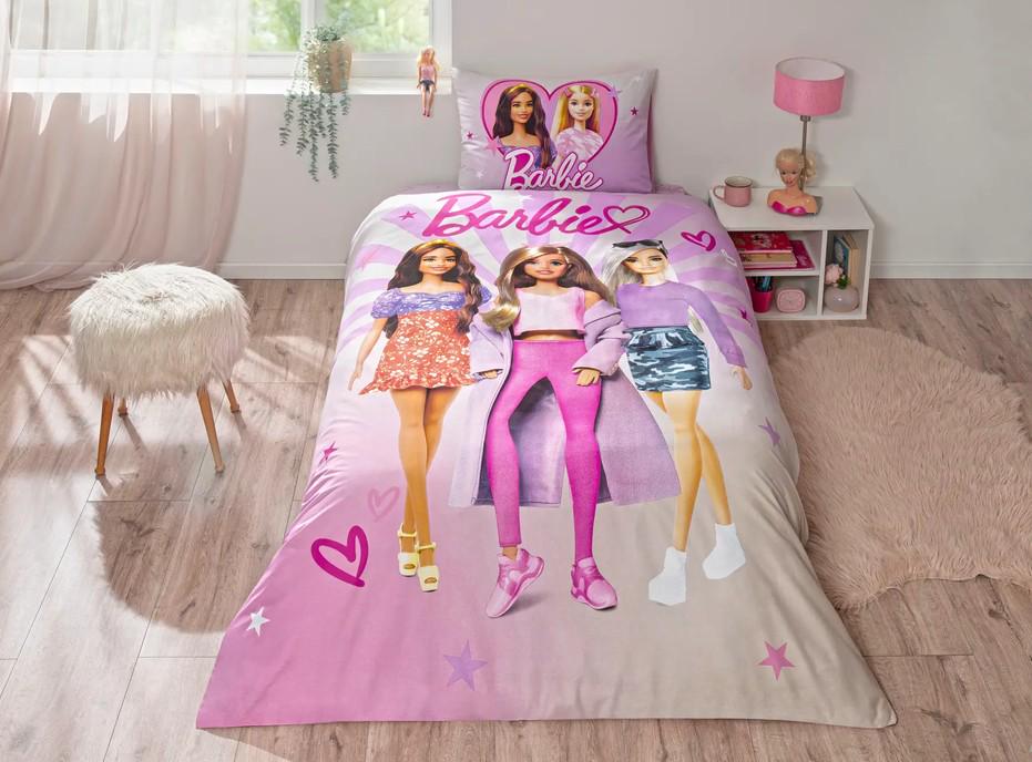 Комплект постельного белья подростковый Tac Disney Barbie Shine ранфорс полуторный на резинке (2000022284273)