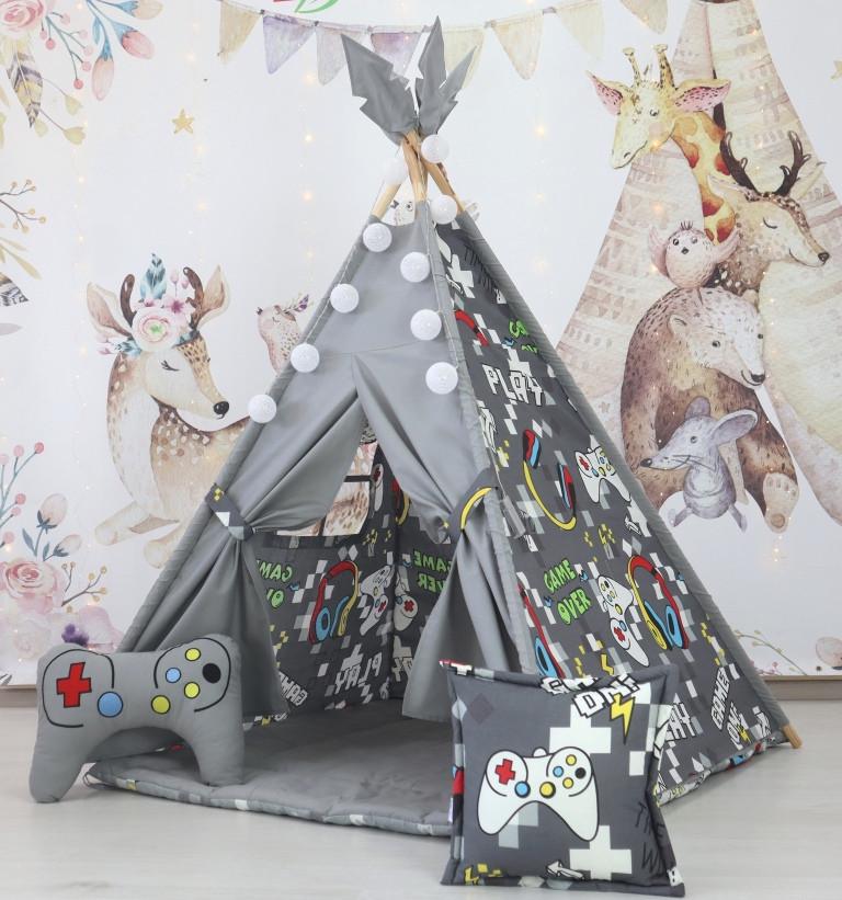 Вігвам для дітей Playstation графіт з матрацом і подушками - фото 5 Вігвам для дітей Playstation графіт з матрацом і подушками - фото 5