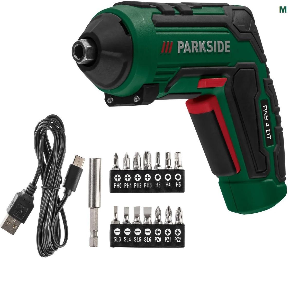 Отвертка аккумуляторная PARKSIDE PAS 4 D7 шуруповерт с насадками 4V/1500 mAh/10 Nm (1872-mx9256)