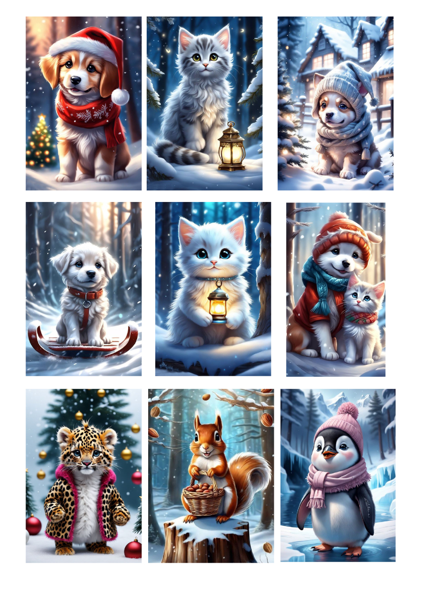 Картинка на торт вафельна Новорічні звірята (15861)