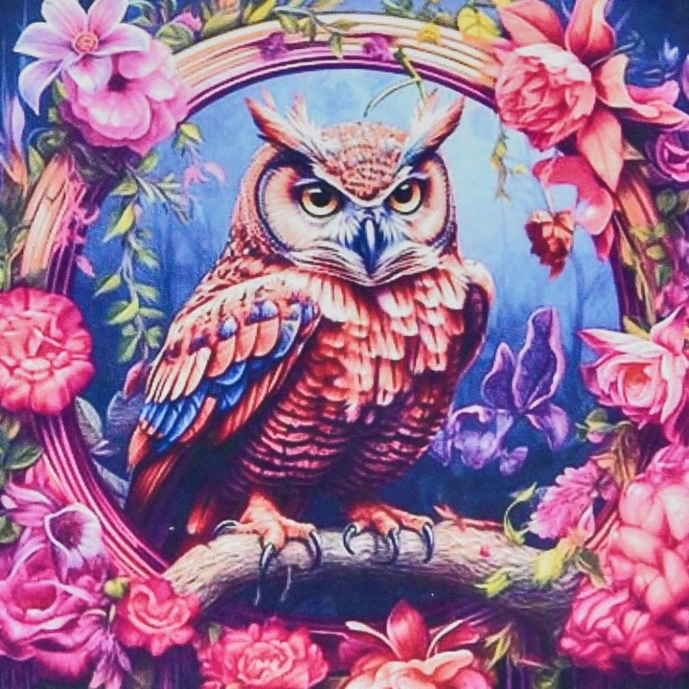 Алмазна мозаїка Strateg Сова у квітах 30х30 см Різнокольоровий (VM-127-A-374)