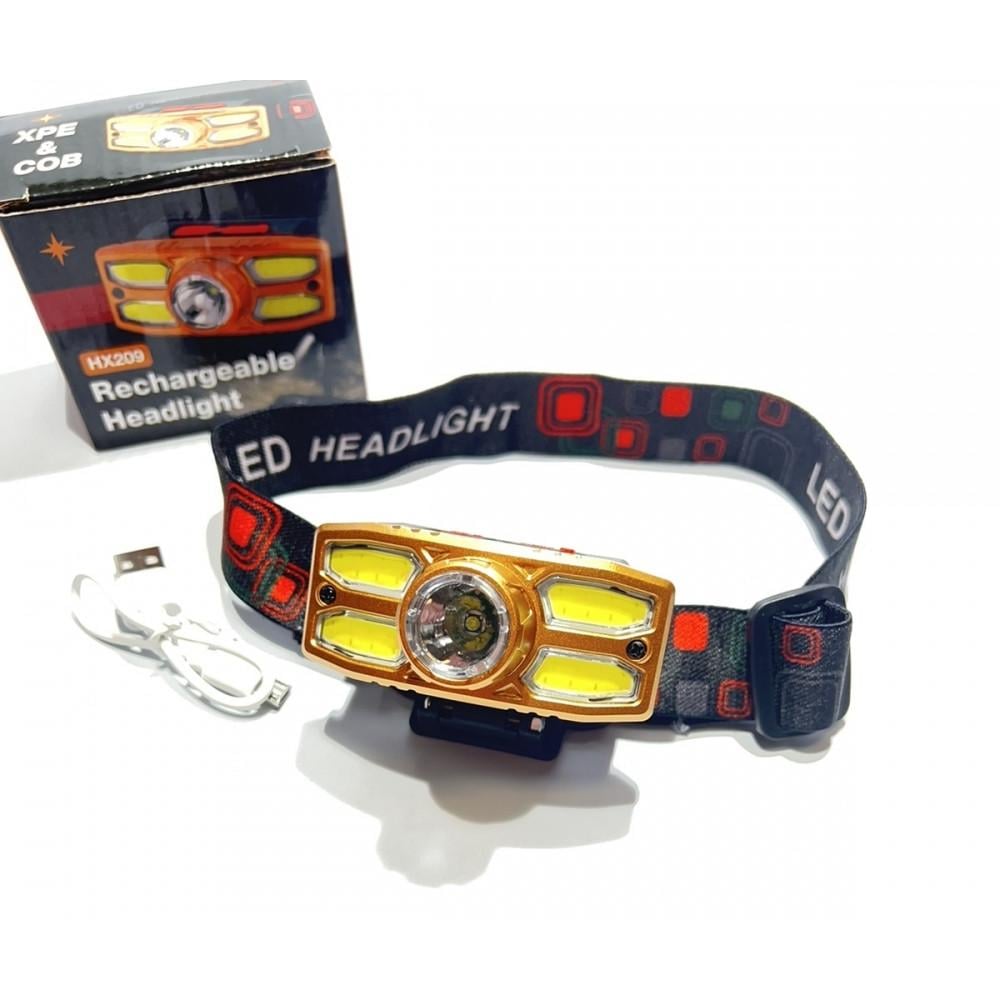 Фонарик налобный с аккумулятором и USB-зарядкой HX-209 XPE/COB