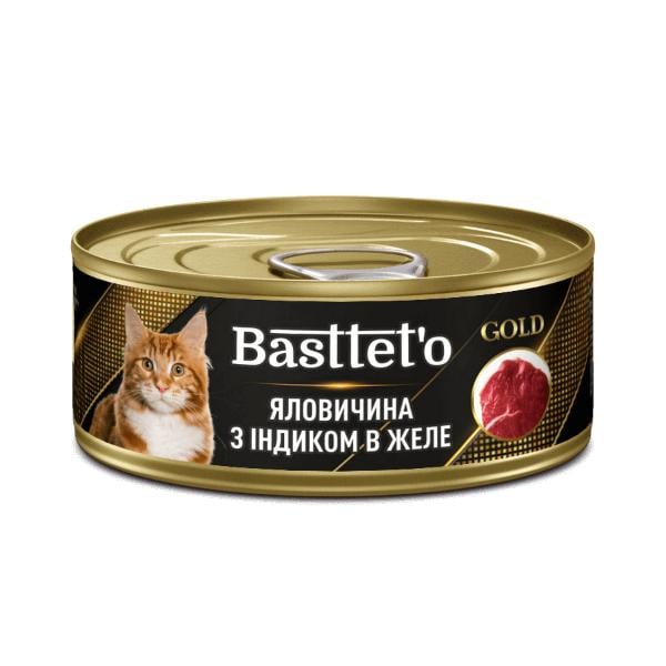 Корм для кошек влажный Basttet’o Gold Говядина с индюком в желе 85 г (000021240)