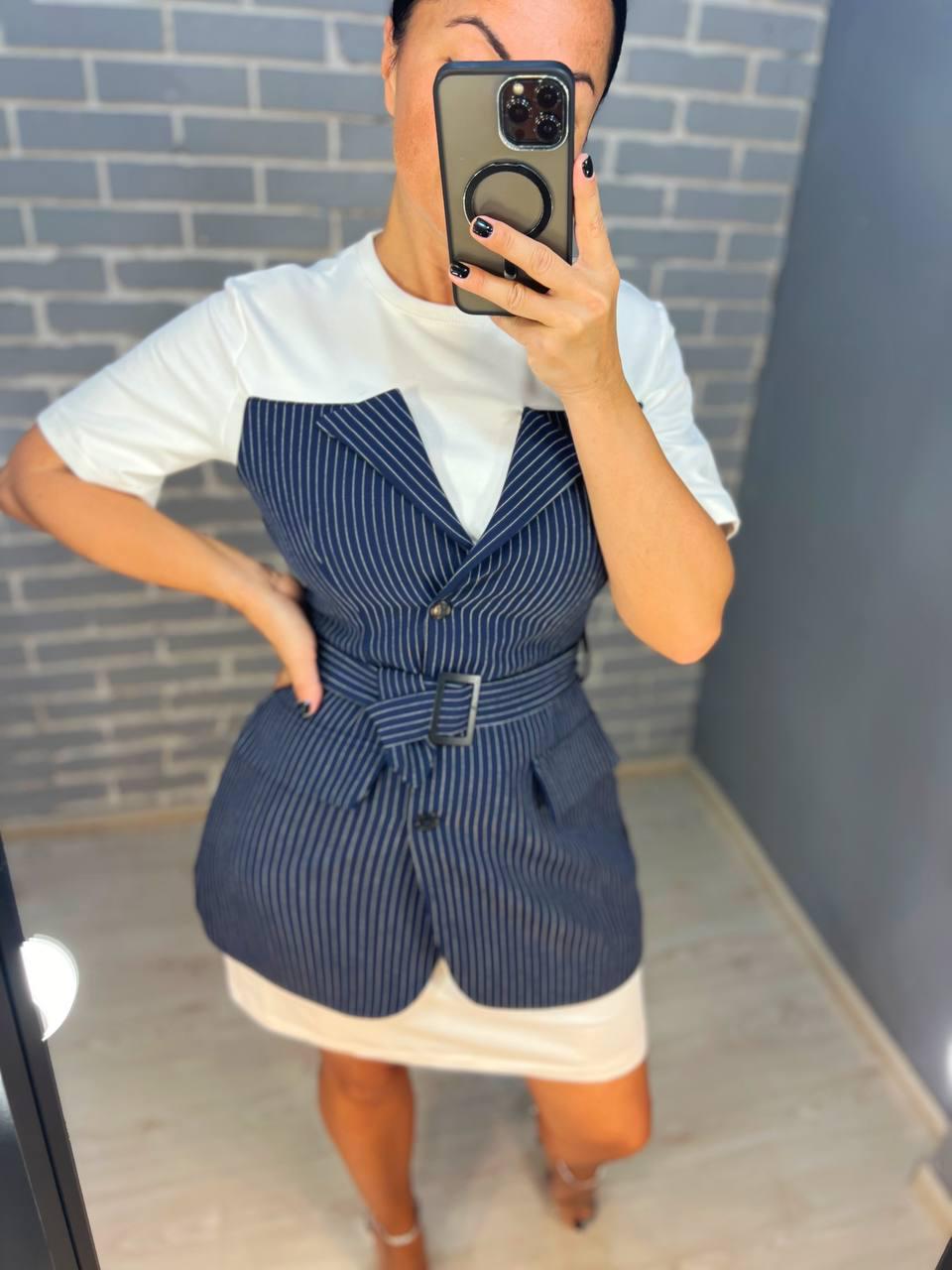 Платье женское KEYYMOD 34291 футляр футболка с пиджаком в полоску M Темно-синий (2436) - фото 6