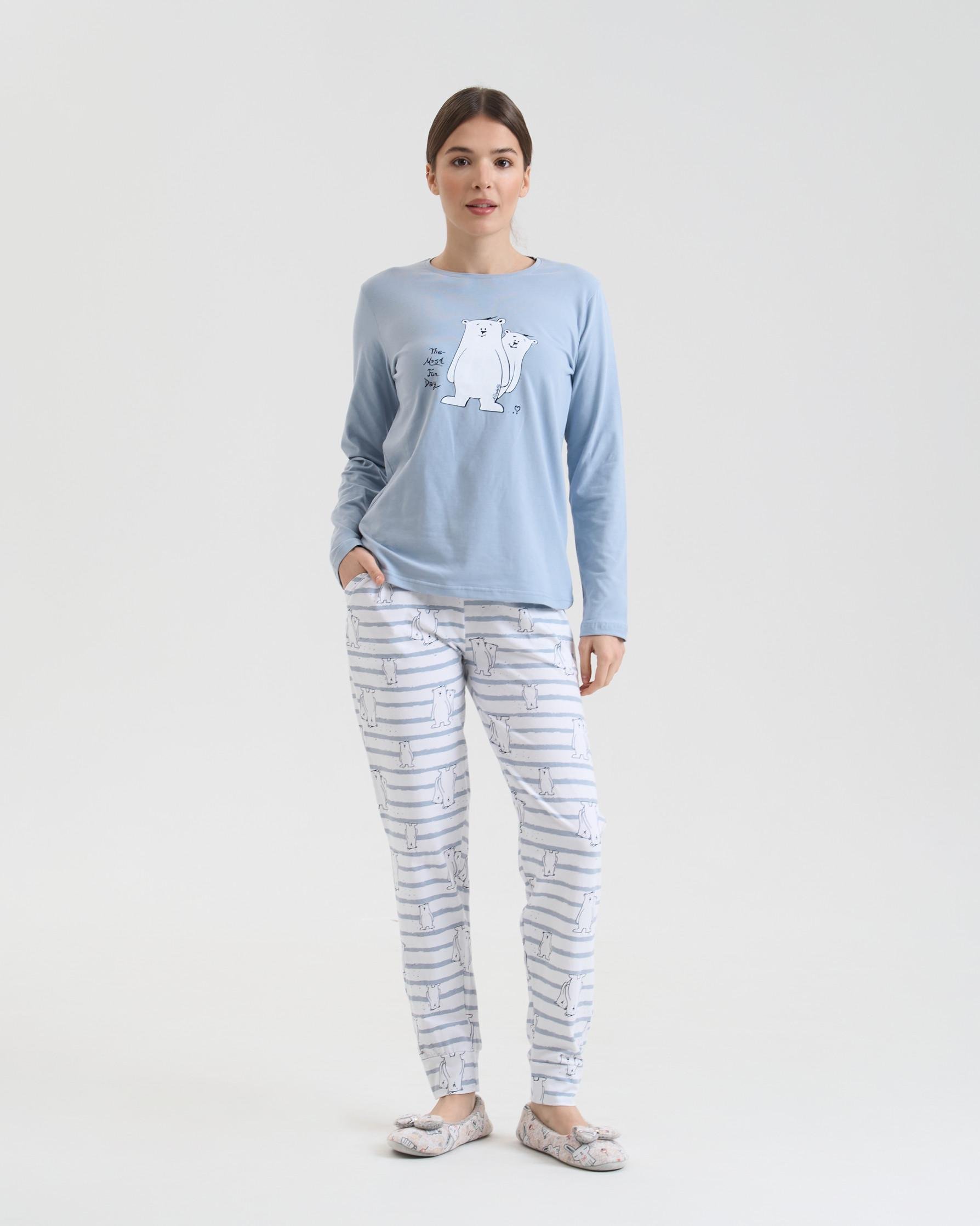 Пижама женская со штанами Nicoletta 96770k Полярные медведи Family look мама/дочка L Голубой