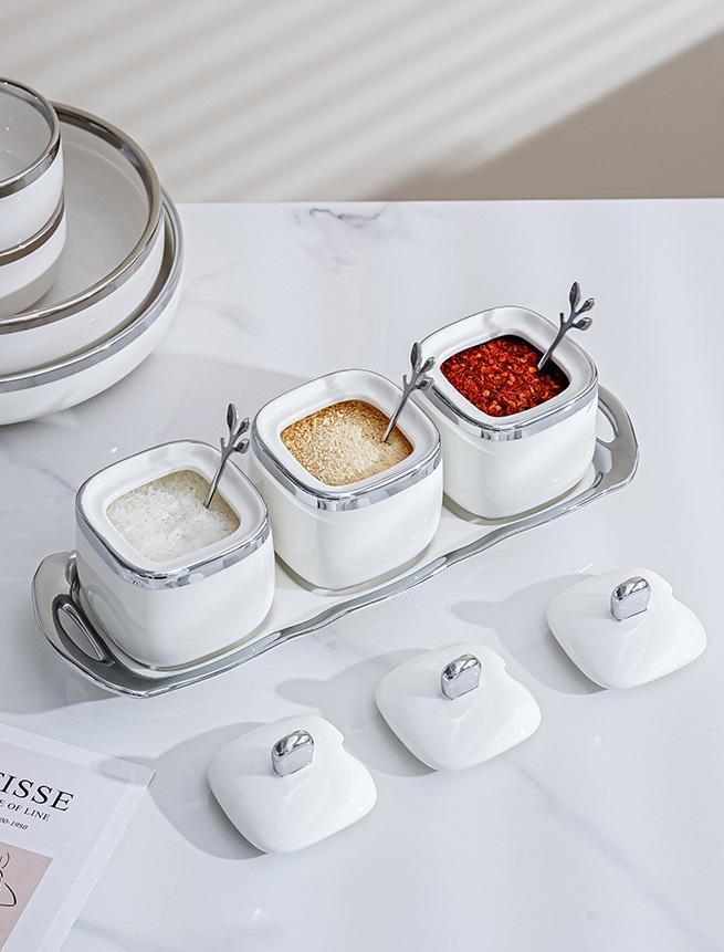 Набір банок на підставці для зберігання 12058 7 пр. Білий зі сріблястим (4571745) - фото 4