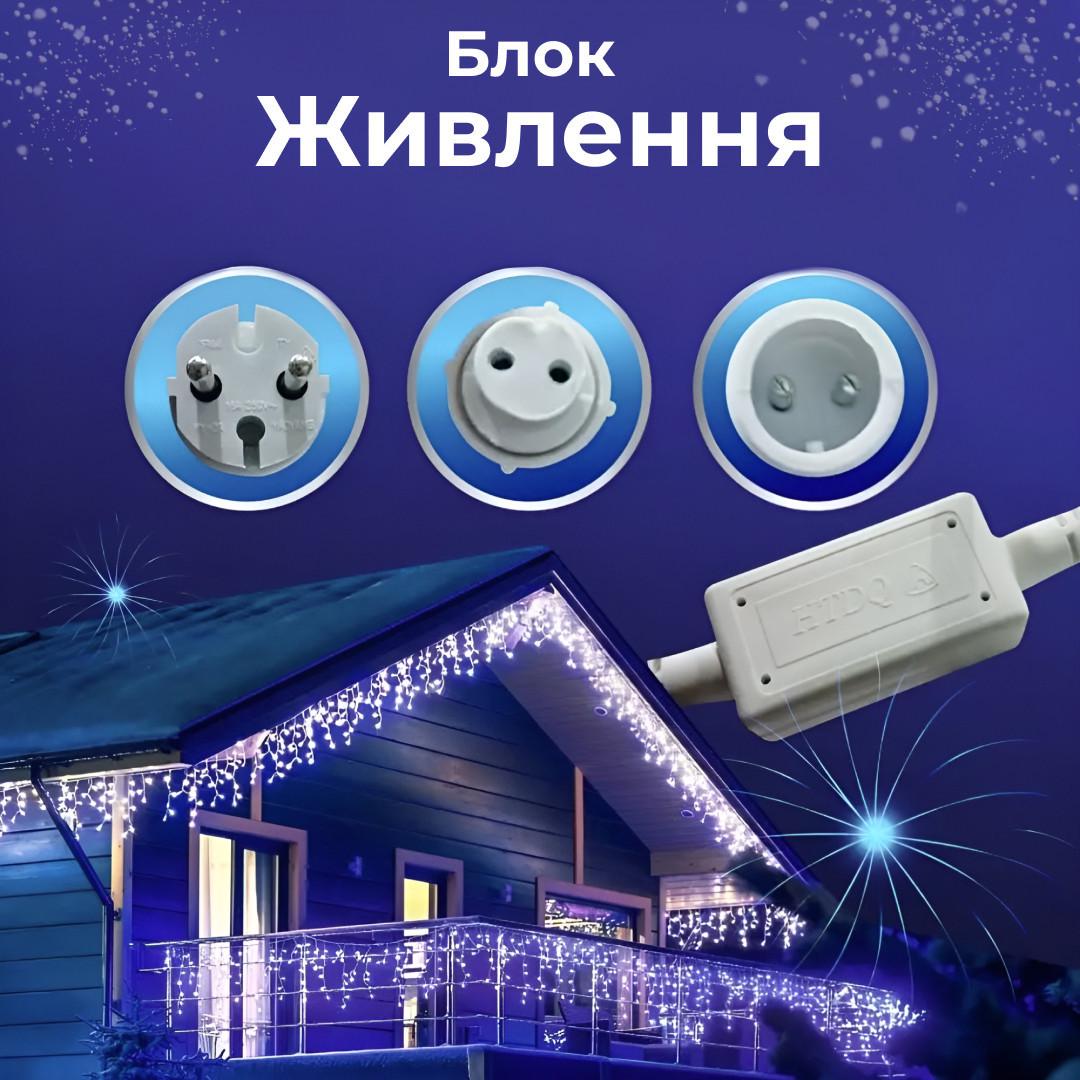 Гирлянда уличная LED бахрома 100 светодиодов 18 нитей 3 м белый провод синий (1960980214) - фото 6 Гирлянда уличная LED бахрома 100 светодиодов 18 нитей 3 м белый провод синий (1960980214) - фото 6