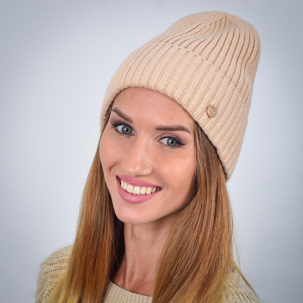 Шапка женская Malisa ДИКСИ с отворотом одинарная удлиненная one size Бежевый (265952)