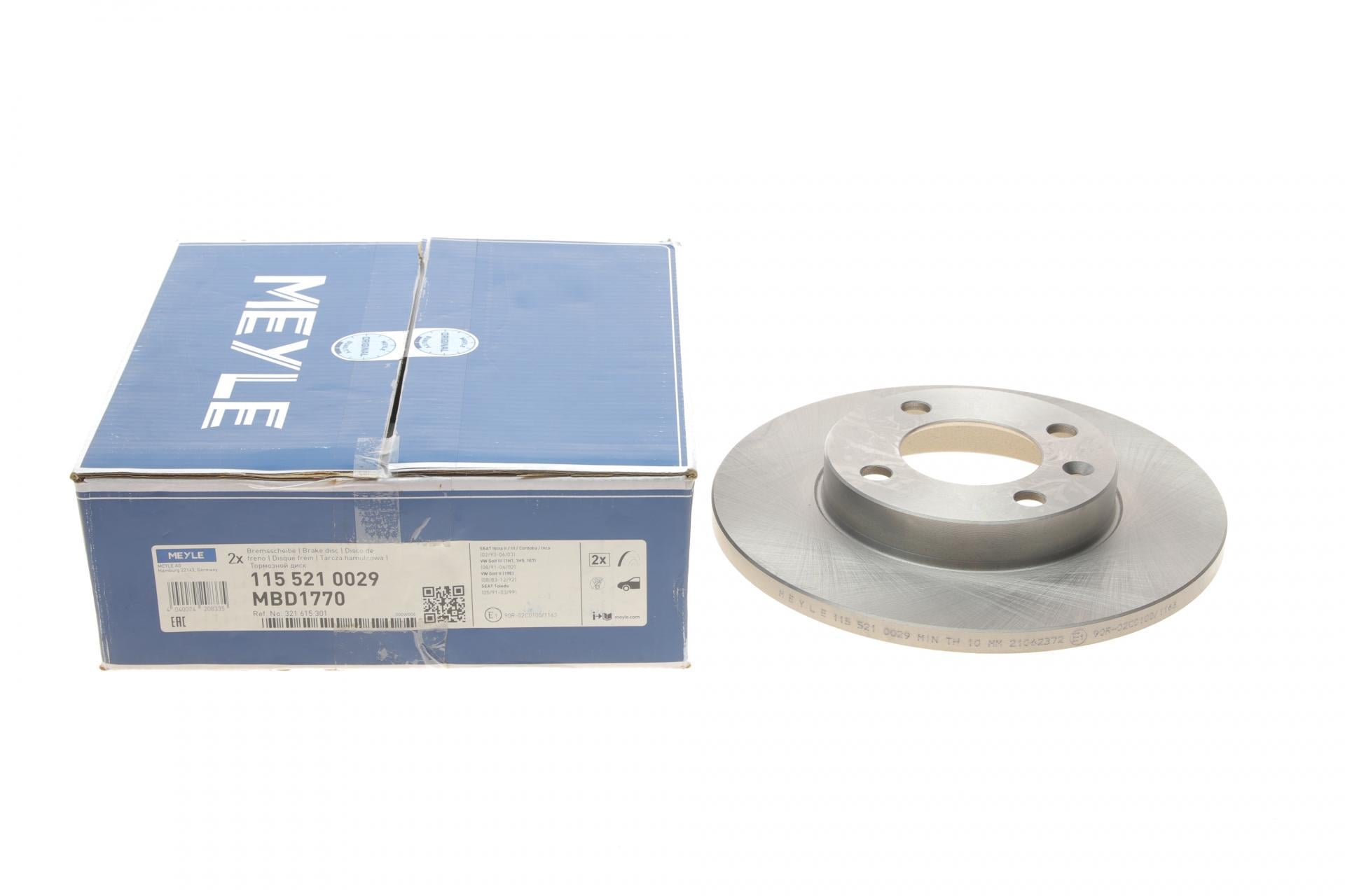 Диск тормозной передний Meyle для VW Caddy I 82-92 239x12 мм (115 521 0029)