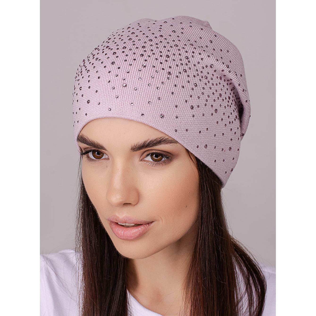 Шапка жіноча Leks ДЕНІМ з додаванням кашеміру ззаду счіплена утеплена флісом та прикрашена стразами one size Світло-Ліловий (215338)
