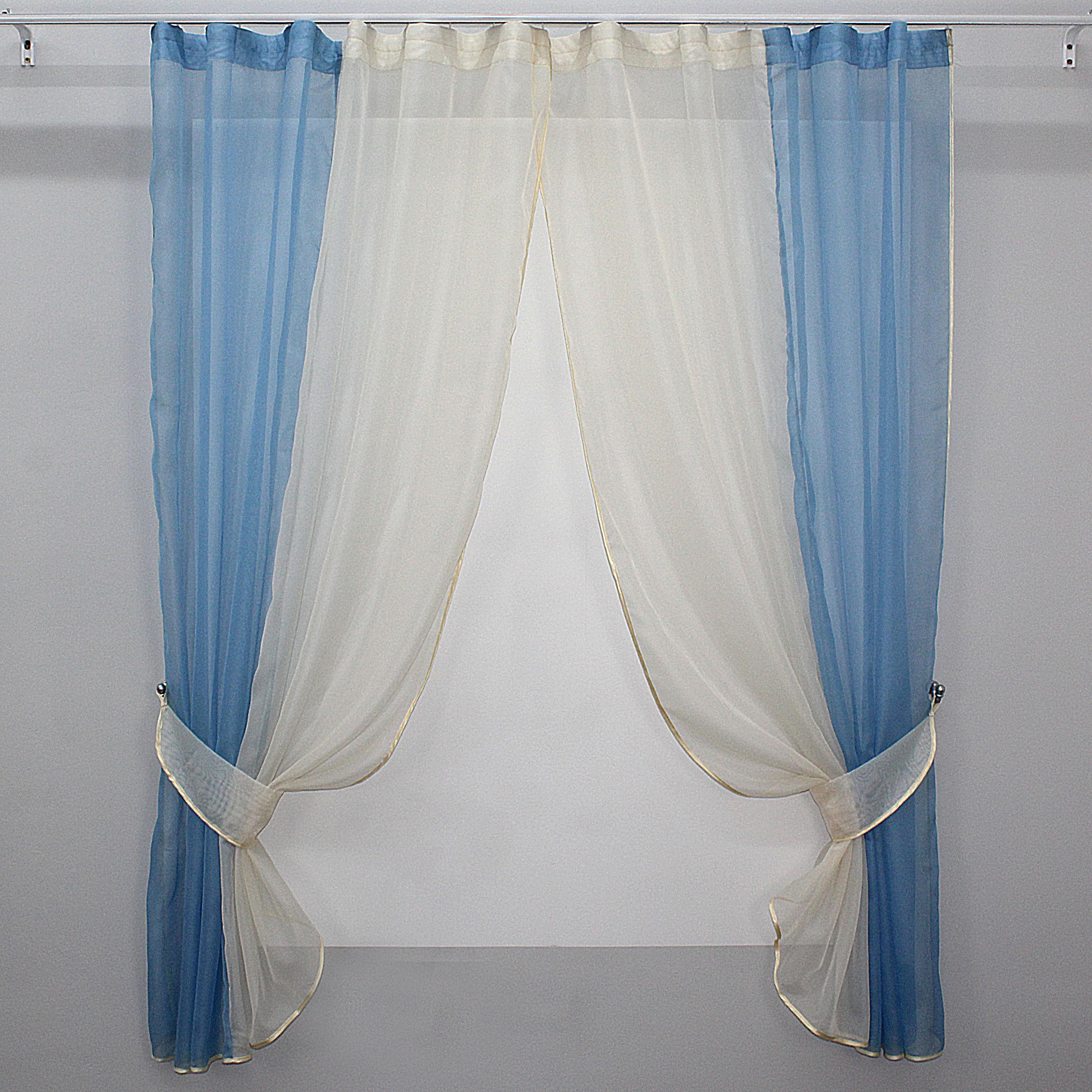 Шторы кухонные VR-Textil №017к комбинированные с подвязками 265х170 см Голубой/Молочный (50-665)