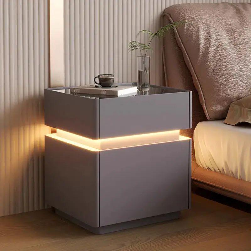 Тумба XXF02 с LED подсветкой/сейфом/беспроводной зарядкой/Bluetooth-аудио и датчиком освещения 40х40х51 см из экокожи Серый