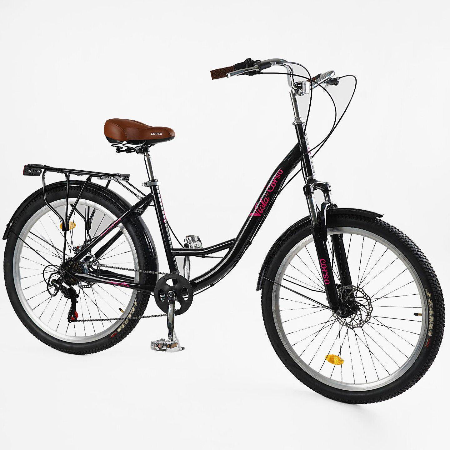 Велосипед городской Corso Viola с багажником рама 17"/26" Черно-розовый - фото 2 Велосипед городской Corso Viola с багажником рама 17"/26" Черно-розовый - фото 2