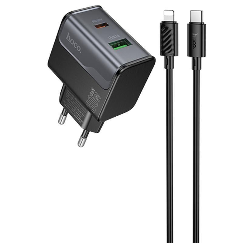 Зарядний пристрій мережевий Hoco CS73A Star Speed PD30W/QC3.0 1USB-A/1C з кабелем Type-C to Lightning Midnight Black (00000079067_1)