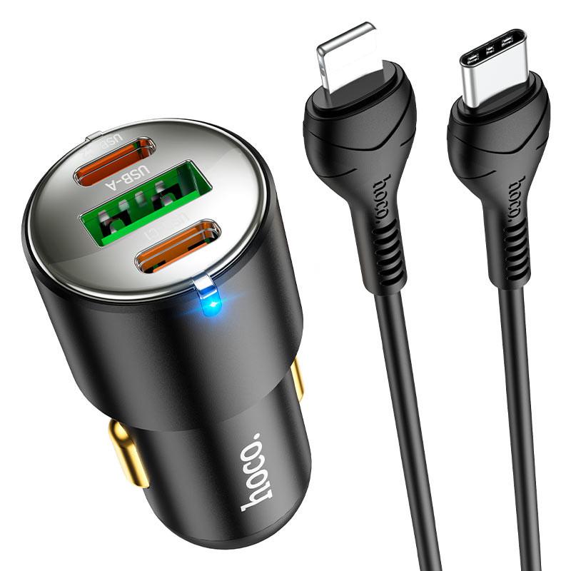 Автомобильное зарядное устройство Hoco NZ6 PD45W 2Type-C/1USB/Type-C to Lightning Черный (00000064596_1)