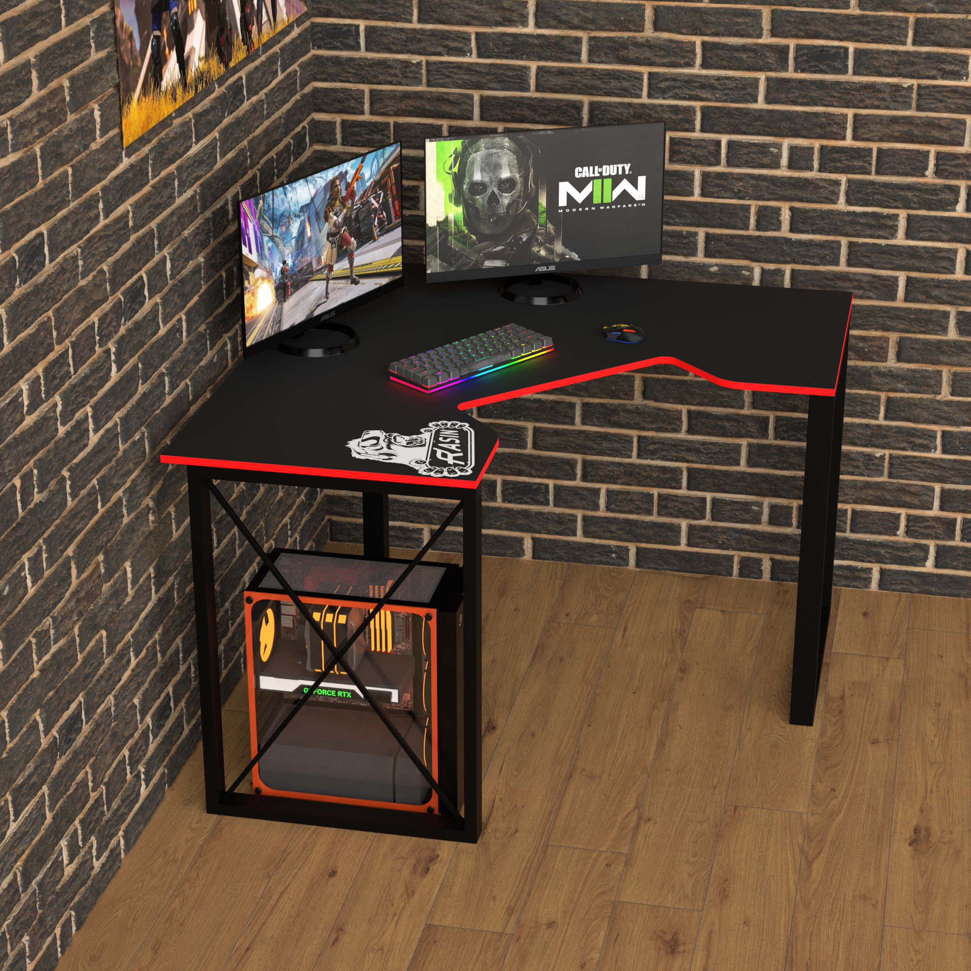 Стіл кутовий ігровий геймерський ергономічний Лофт Zeus Rasin LOFT-20 метал/ламінована ДСП Чорно-червоний (LOFT-20)