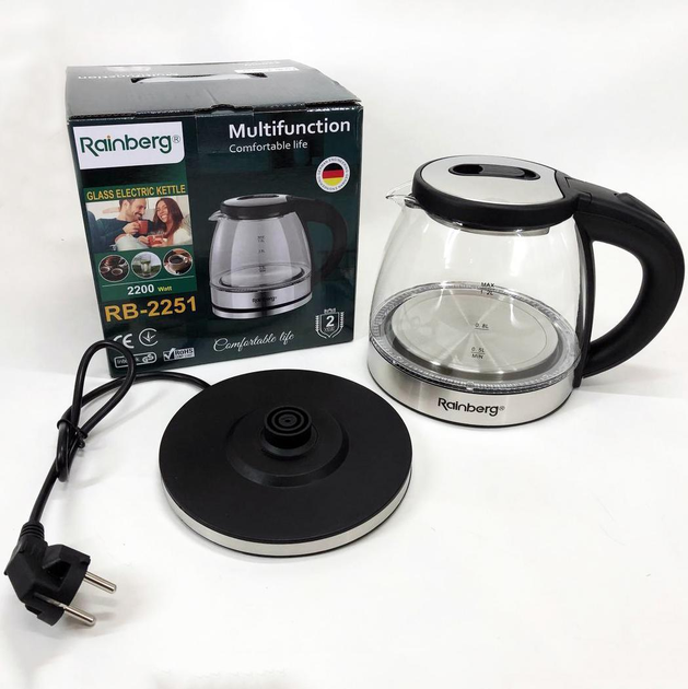 Электрочайник Rainberg RB-2251 Pro 2200 Вт 1.2 л Черный (GR-04435) - фото 2 Электрочайник Rainberg RB-2251 Pro 2200 Вт 1.2 л Черный (GR-04435) - фото 2