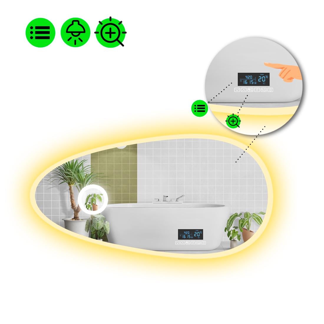 Зеркало с LED подсветкой Occhio 3 с Smart-блоком и линзой с подсветкой 70x140 см (Occhio3-84)