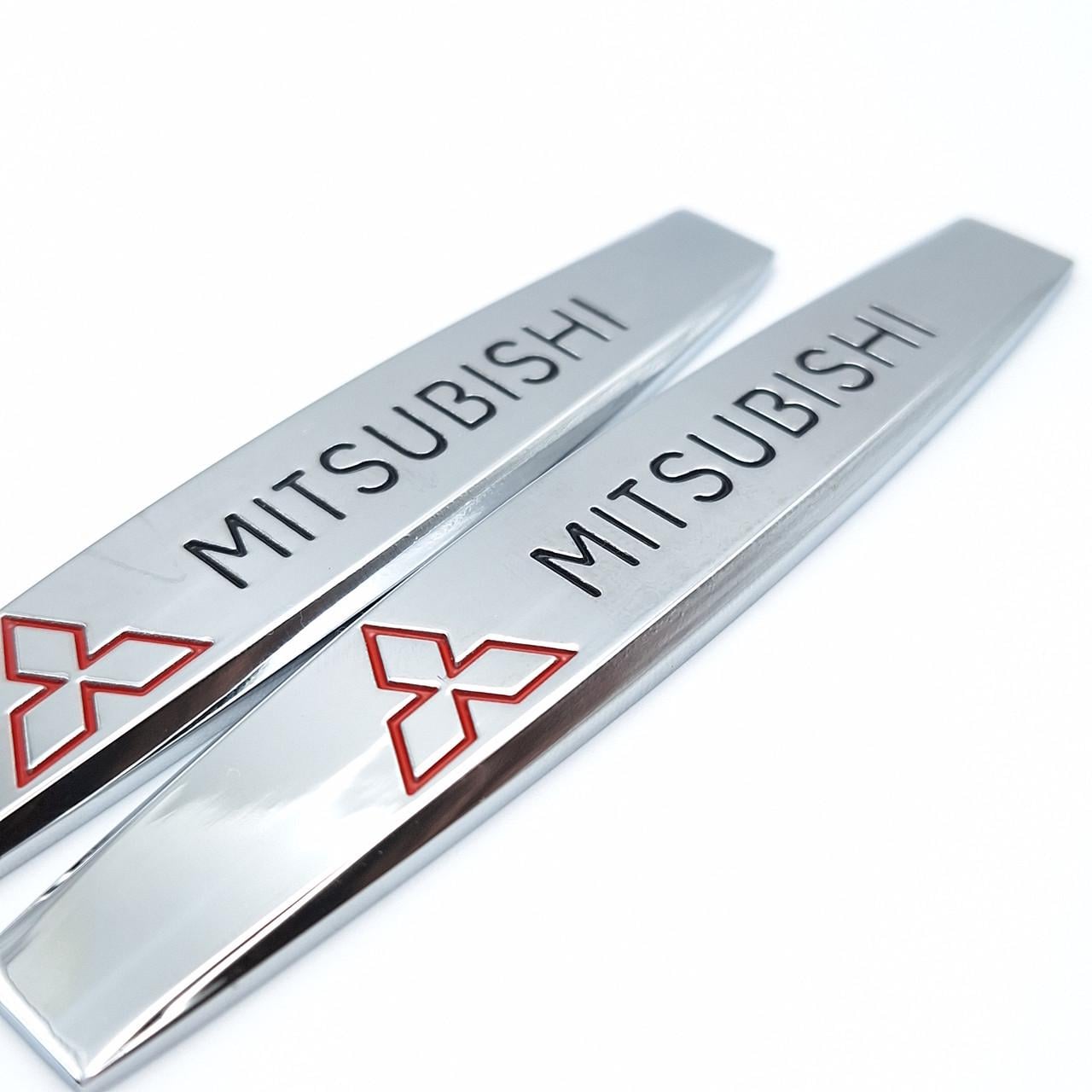 Эмблема на крылья Mitsubishi 10х1,8 см Хром глянцевый (1996604299)