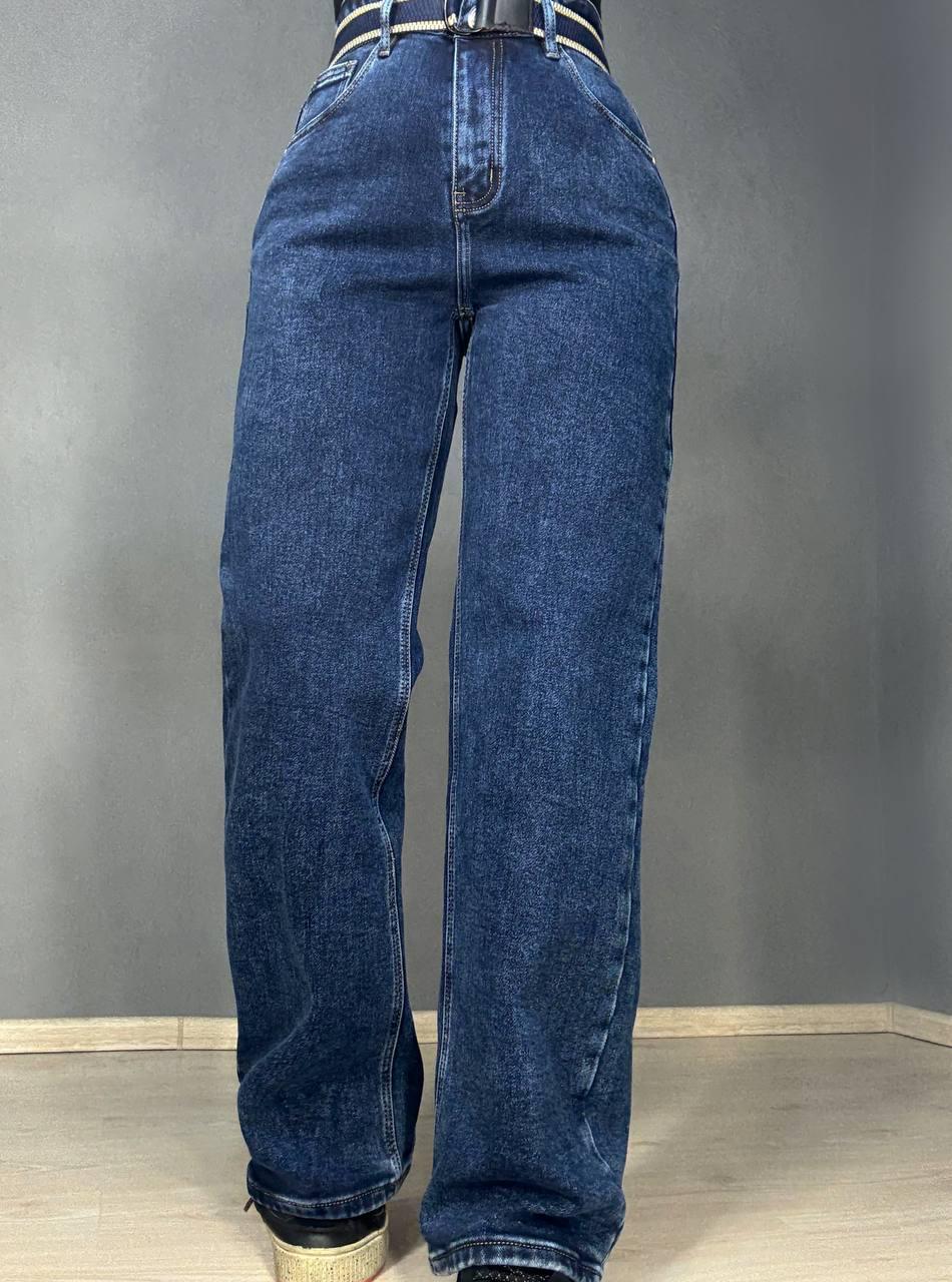 Джинсы женские Derun 8226 утепленные палаццо на флисе с ремнем р. 31 Синий (5667)