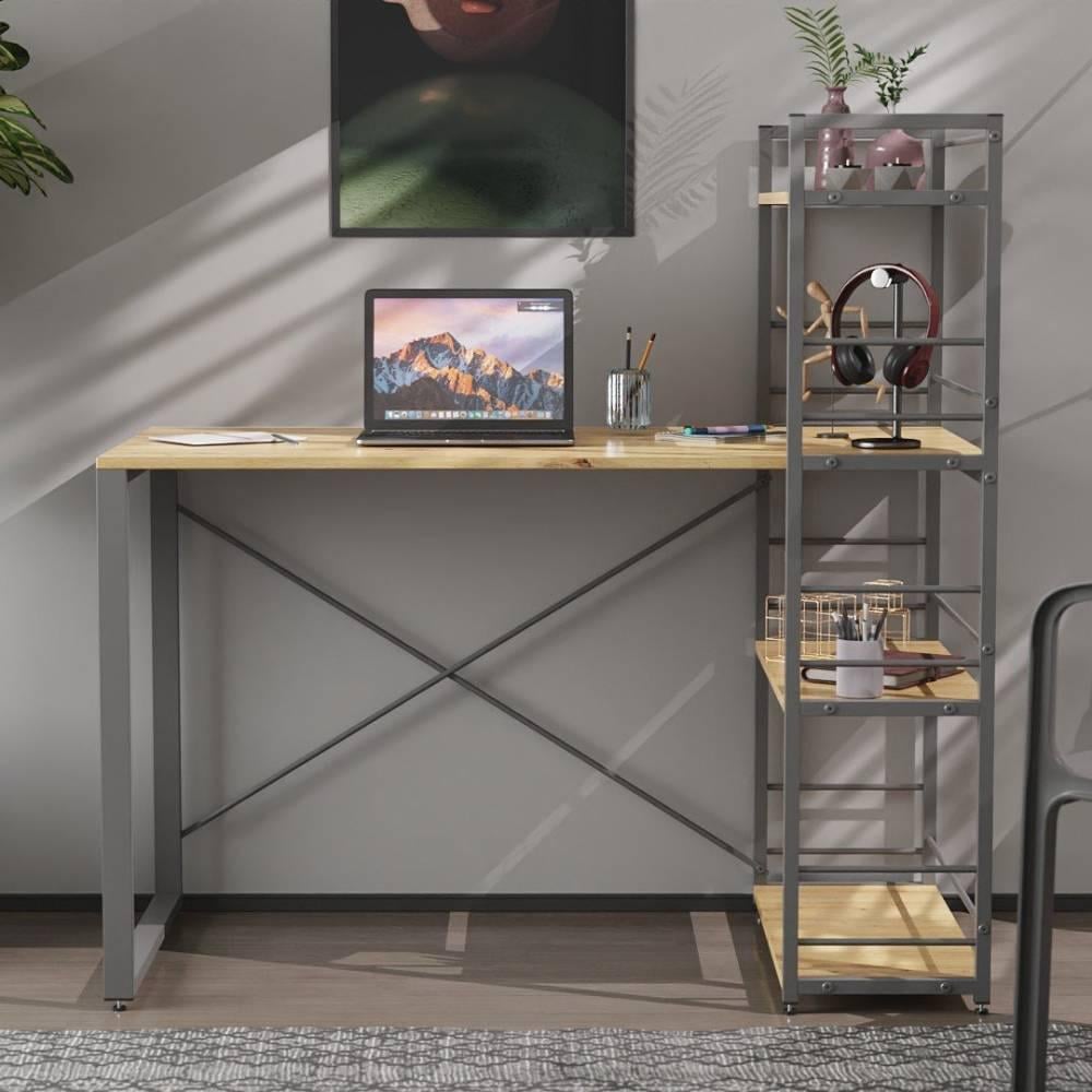 Письменный стол с этажеркой Ferrum-decor Конект ДСП 16 мм 75x120x60 см Серый/Дуб Артизан (FRD-104232)
