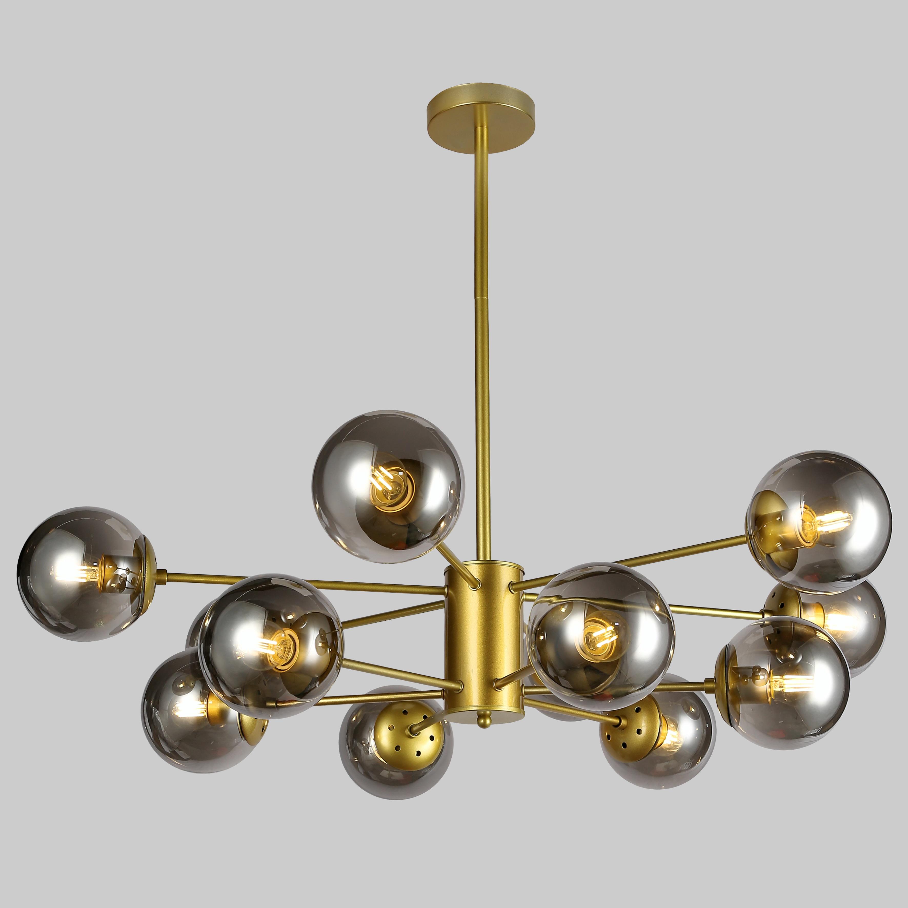 Люстра из графитовых шаров на 12 ламп Золотой (52-6033-12 GD+BK)