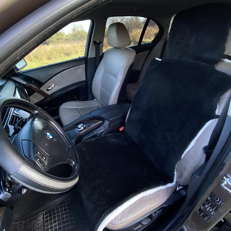 Накидка на сиденье автомобиля из овчины Sheepskin эко-шерсть 1 шт. 50 см Черный (274) - фото 2