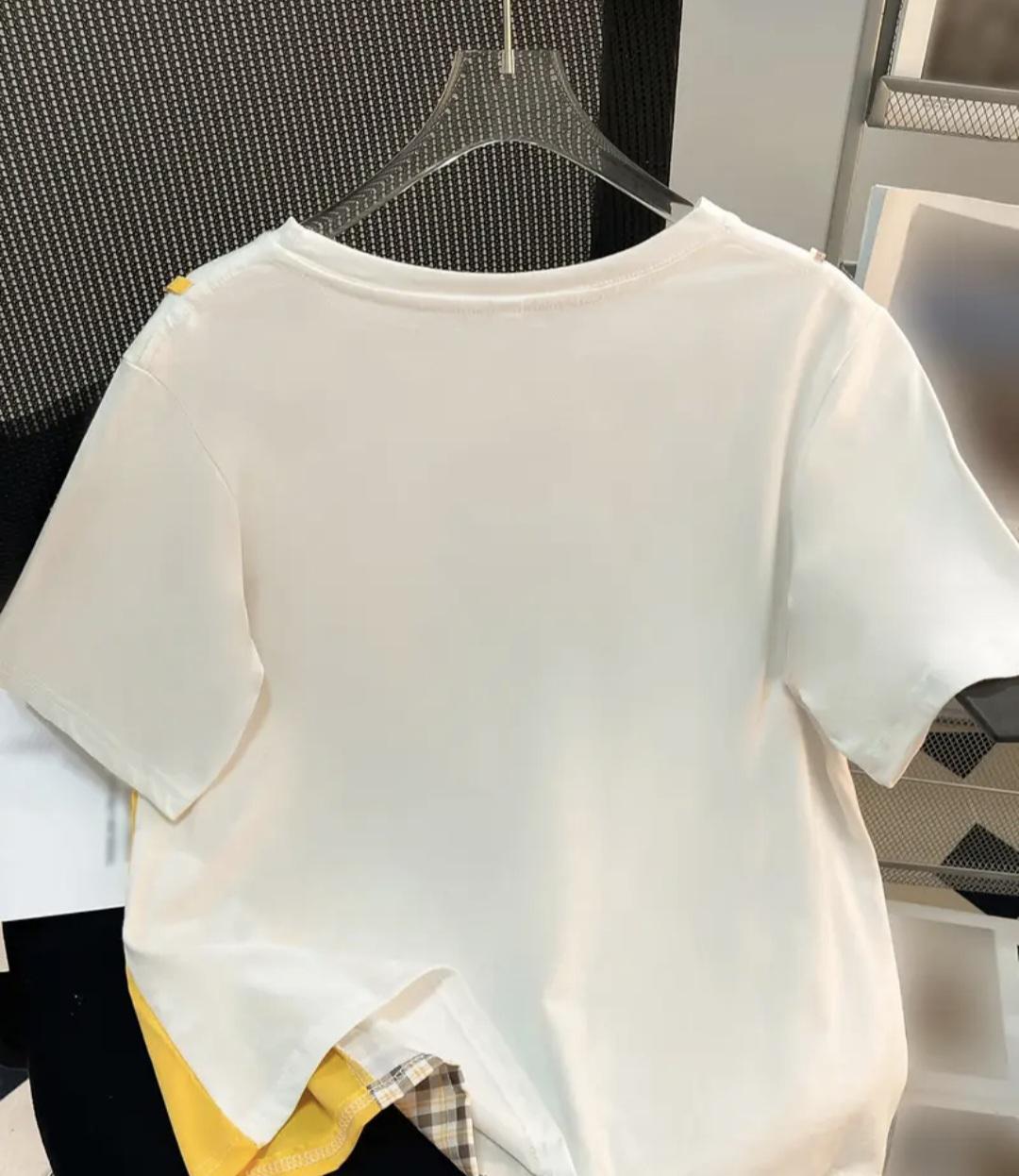 Футболка з вставкою в клітинку М Білий (00234) - фото 2 Футболка з вставкою в клітинку М Білий (00234) - фото 2