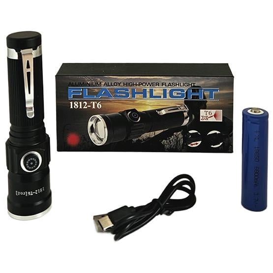 Фонарь ручной 1812-T6 USB Type-C с красным светом и клипсой (2764332460)
