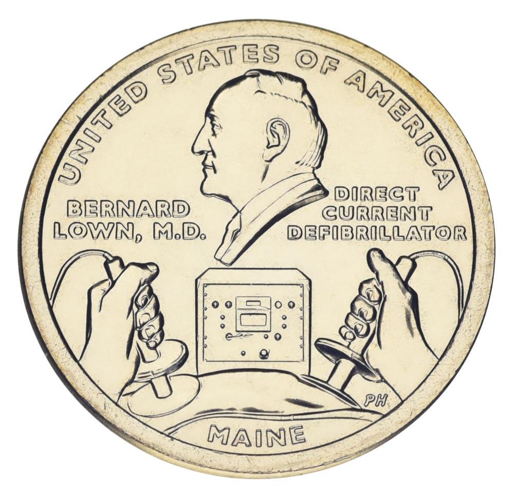Коллекционная монета США 1 доллар 2024 UNC P Американские инновации-Изобретение дефибриллятора Бернардом Лауни/Мэн (М20637)