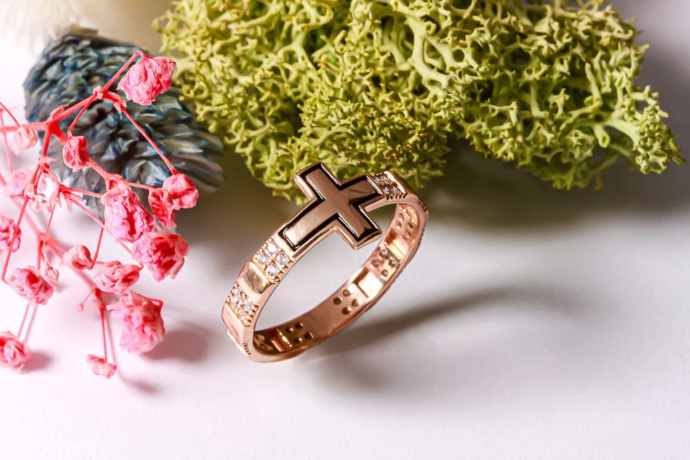 Каблучка золота хрестик з фіанітами (2005113188)