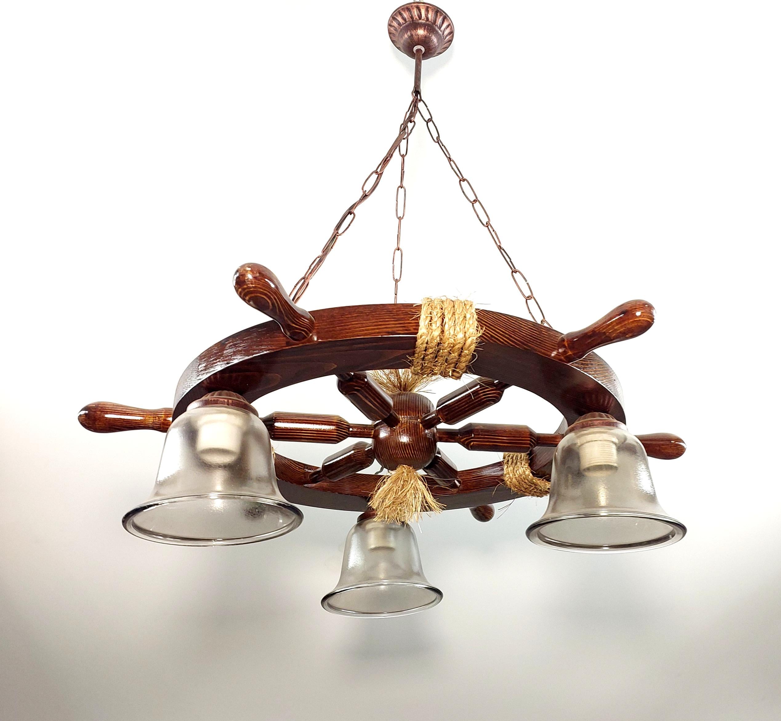 Люстра Штурвал/3 деревяная на 3 плафона Коричневый