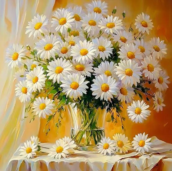 Набор для вышивания крестиком ZUOANLF Ромашки в прозрачном весе 14CT канва Аиду с нанесенным рисунком 40x40 см (2869622911)