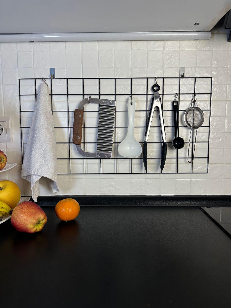 Органайзер-сетка кухонный настенный с креплением металл 60x30 см Черный (88348м)