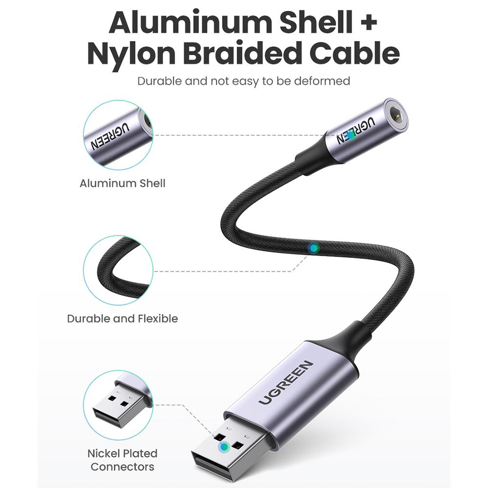 Карта зовнішня звукова з підтримкою мікрофона UGREEN CM477 USB 3,5 мм TRRS 4pin Audio Adapter 25 см Gray (30757) - фото 7 Карта зовнішня звукова з підтримкою мікрофона UGREEN CM477 USB 3,5 мм TRRS 4pin Audio Adapter 25 см Gray (30757) - фото 7