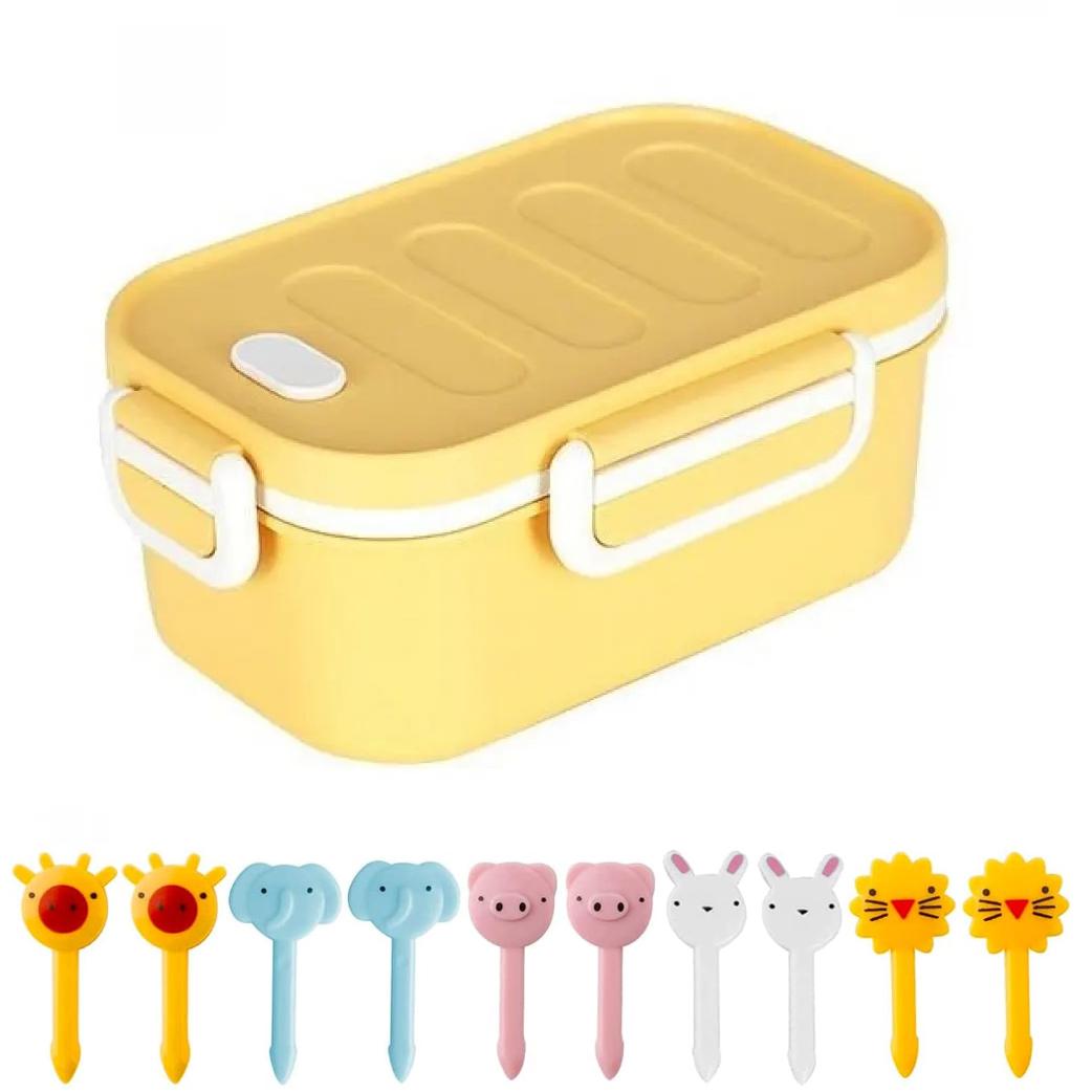 Ланч-бокс двухъярусный Grill 1000 мл с мини-вилками Желтый (906293)