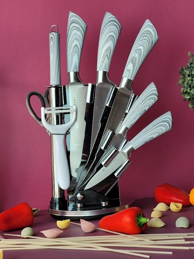 Набор кухонных ножей Edenberg из нержавеющей стали на подставке 9 пр. Серый (EB-913) - фото 7