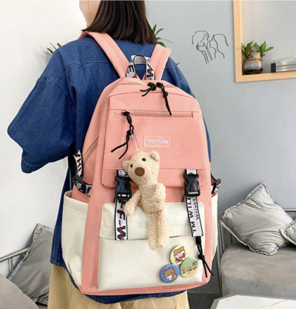 Рюкзак 5 в 1 школьный для девочки пудра (набор: рюкзак, шоппер, пенал, сумочка, кошелек) (DR015649) - фото 4 Рюкзак 5 в 1 школьный для девочки пудра (набор: рюкзак, шоппер, пенал, сумочка, кошелек) (DR015649) - фото 4