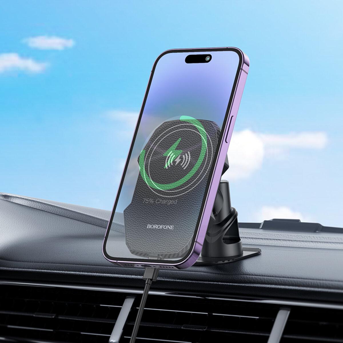 Держатель для телефона в машину Borofone BH216 Adelante magnetic wireless fast charging car holder Black (18252761) - фото 7