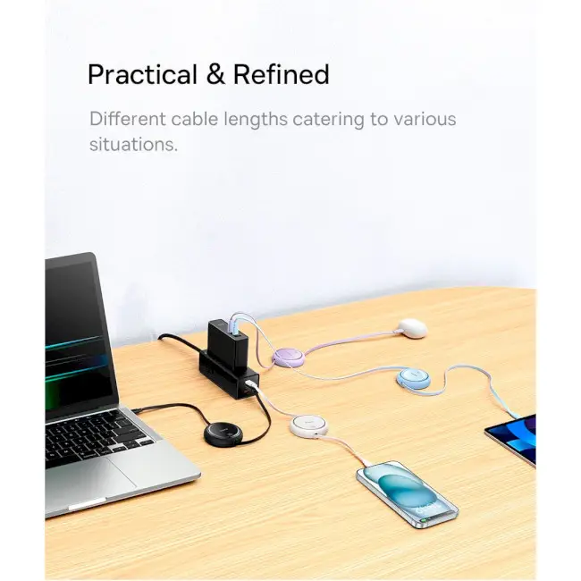 Кабель BASEUS Free2Draw Mini Retractable Charging Cable Type-C to Type-C P10364500511-00 100W 1 м Purple - фото 8