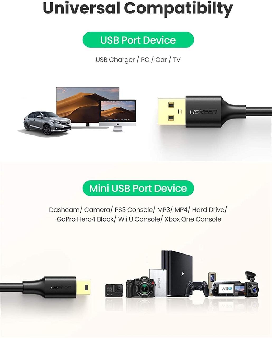 Кабель зарядний Ugreen Mini USB to USB 2,0 0,5 м Black (US132) - фото 3