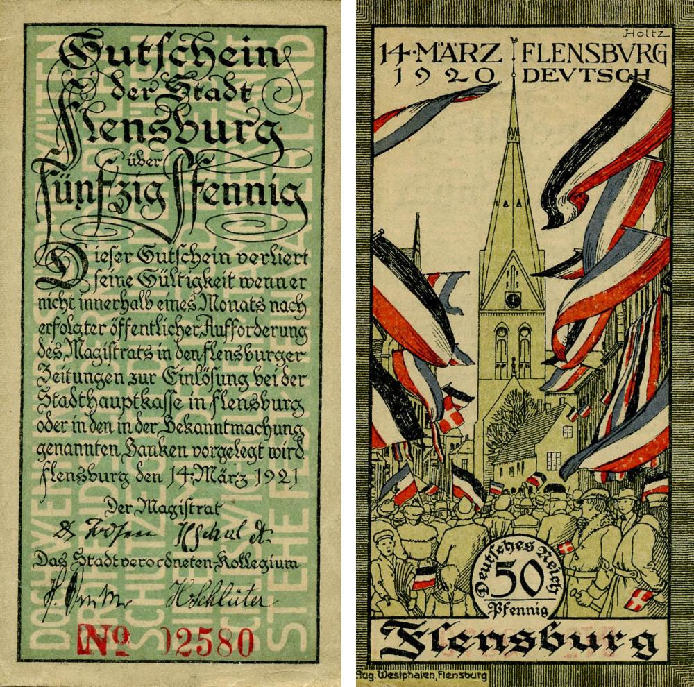 Коллекционная банкнота Германия Нотгельд 50 пфеннигов 1920 F-VF Фленсбург (Б18631)