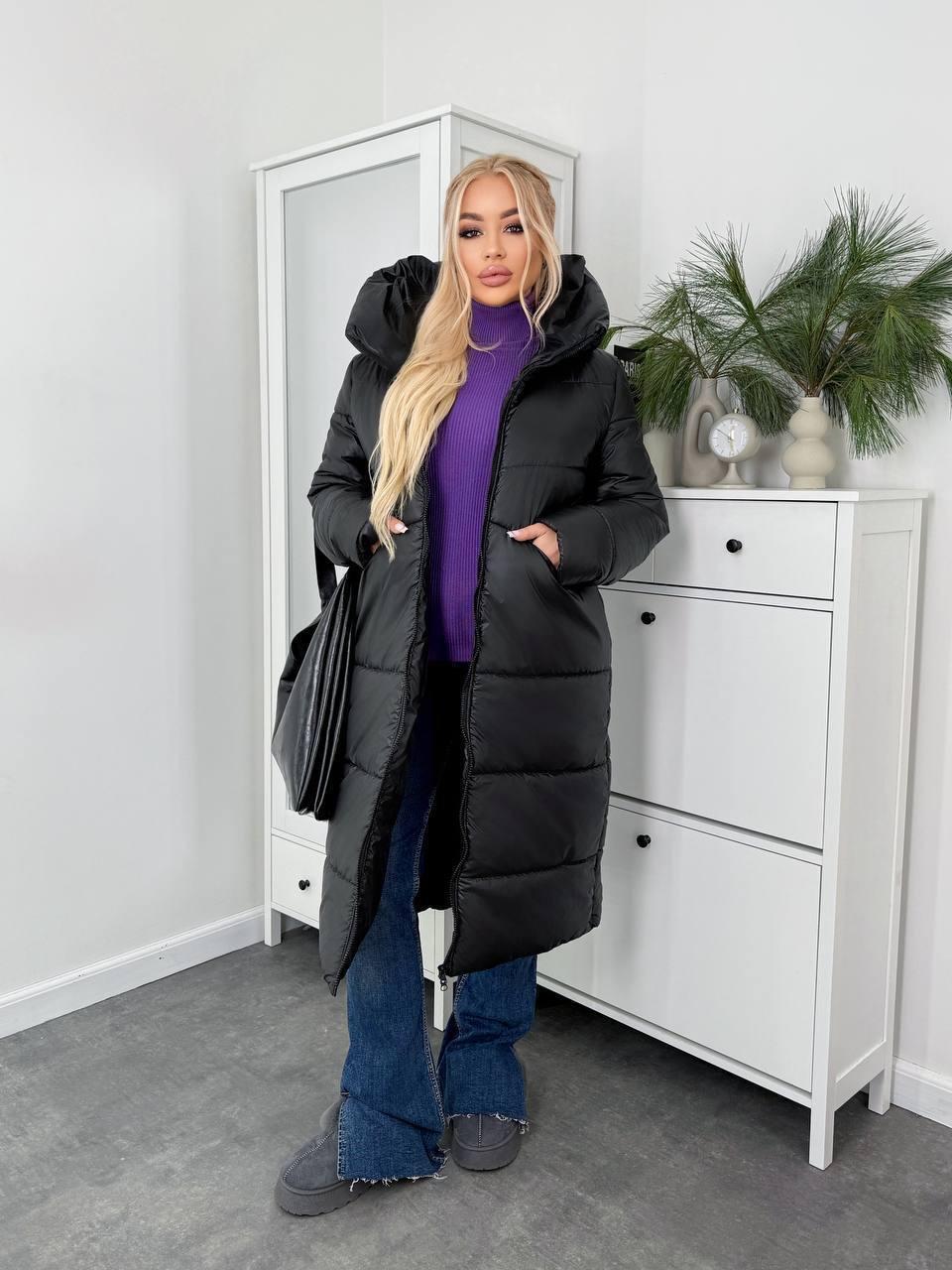 Пуховик жіночий зимовий подовжений до -20°С батал 4XL-5XL Чорний (OV-1099BL-4XL-5XL) - фото 2 Пуховик жіночий зимовий подовжений до -20°С батал 4XL-5XL Чорний (OV-1099BL-4XL-5XL) - фото 2