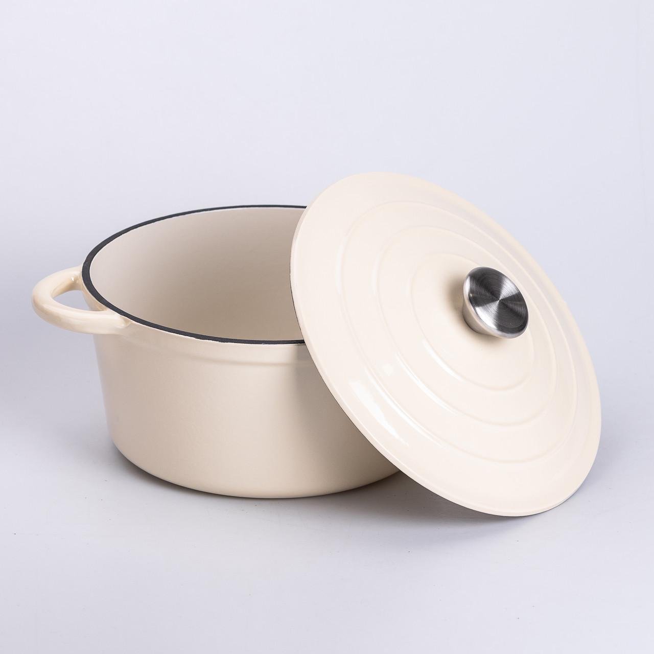 Набор чугунной посуды для приготовления с эмалированным покрытием сковорода/3 кастрюли Бежевый (6820) - фото 4