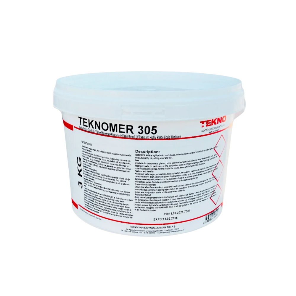 Гидроизоляция акриловая эластичная Teknomer 305 УФ-стойка для балконов и террас 3 кг (25021221)
