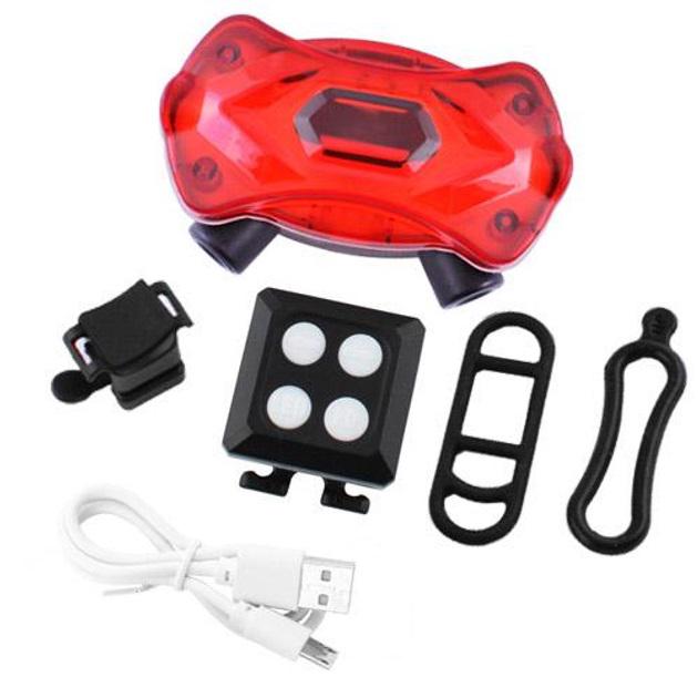 Велолихтар с указанием поворотов KXK-03 STOP сирена/ 2 LASER/ LED /USB Красно-Синий